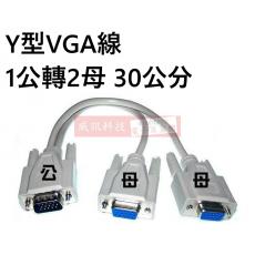 GC-H15M/2X15F Y型 VGA線1對2 3排15PIN 1公轉2母 30公分