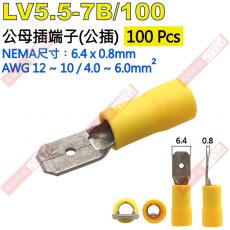 LV5.5-7B/100 100只裝 公母插端子(公插)NEMA尺寸 6.4x0.8mm