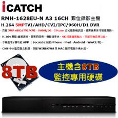 (雙硬碟空間) ICATCH 可取 KMQ-1628EU-N 16CH 數位錄影主機 H.265 DVR 含8TB監控硬碟