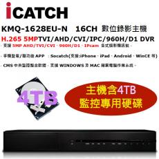 (雙硬碟空間) ICATCH 可取 KMQ-1628EU-N 16CH 數位錄影主機 H.265 DVR 含4TB監控硬碟