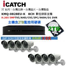 日夜全彩白光監視器套裝 可取 KMQ-0828EU-K +2TB+688VH 鏡頭3.6mm含變壓器 X8