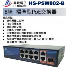 HISHARP 昇銳 HS-PSW802-B 8埠標準型PoE交換器 總供電量120W