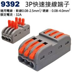 9392 3P電源快速接線端子 適用電線:硬線0.08~4mm²/軟線0.08~2.5mm²